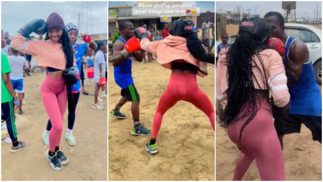 Joy Ojo traning/Lady threw punches. Joy Ojo traning/Lady threw punches.