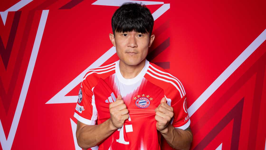 Kim Min-jae displays his jersey logo for the official UEFA Champions League 2025/26 portrait