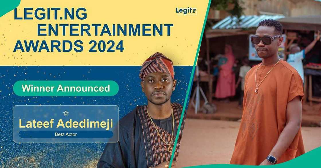 Lateef Adedimeji wins best Actor at Legit.ng awards. Lateef Adedimeji wins best Actor at Legit.ng awards.