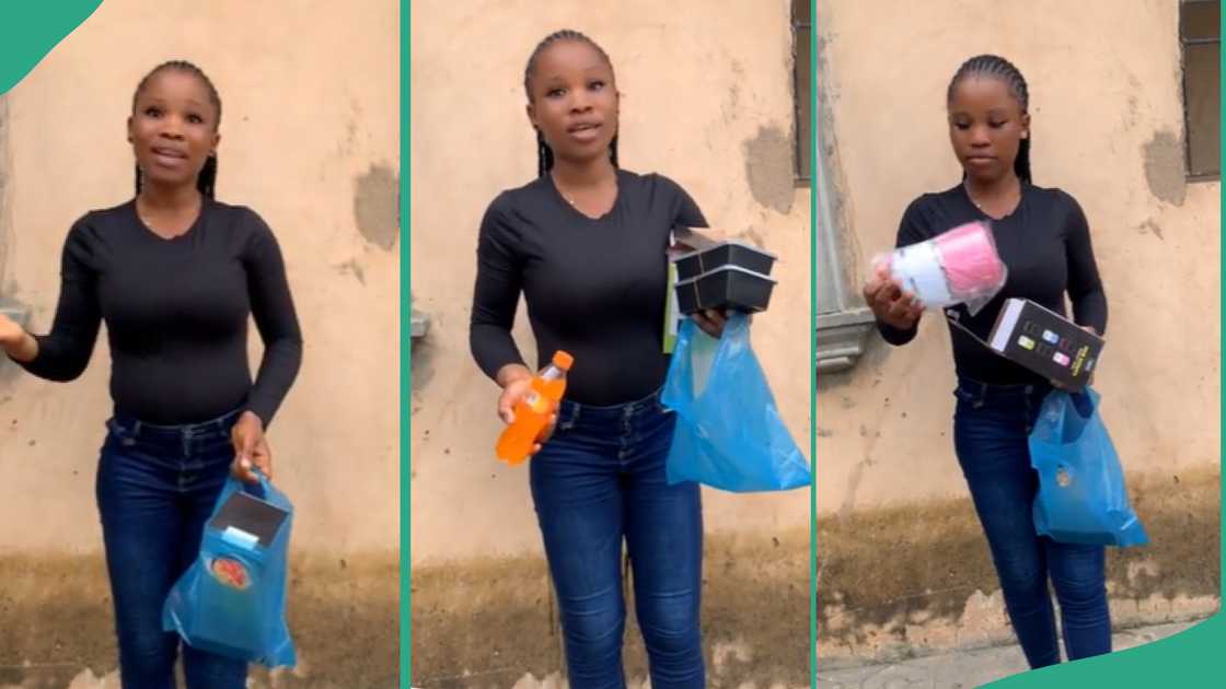 Woman who attended a party laments over small food she got. Woman who attended a party laments over small food she got.