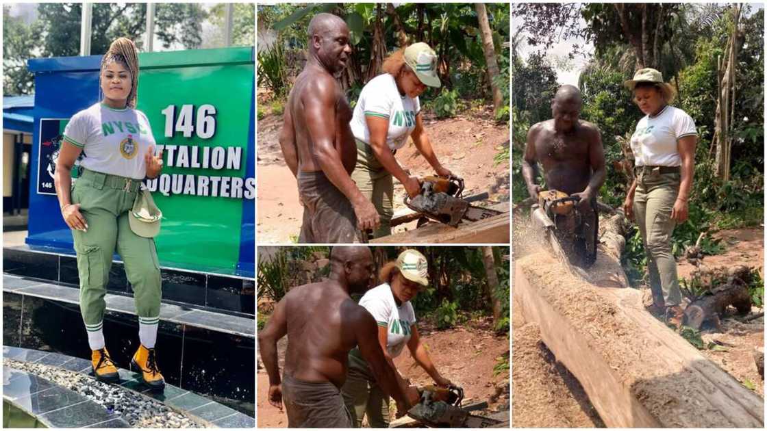 Corper appreciates dad who sells woods to fund her education, shares photos Corper appreciates dad who sells woods to fund her education, shares photos