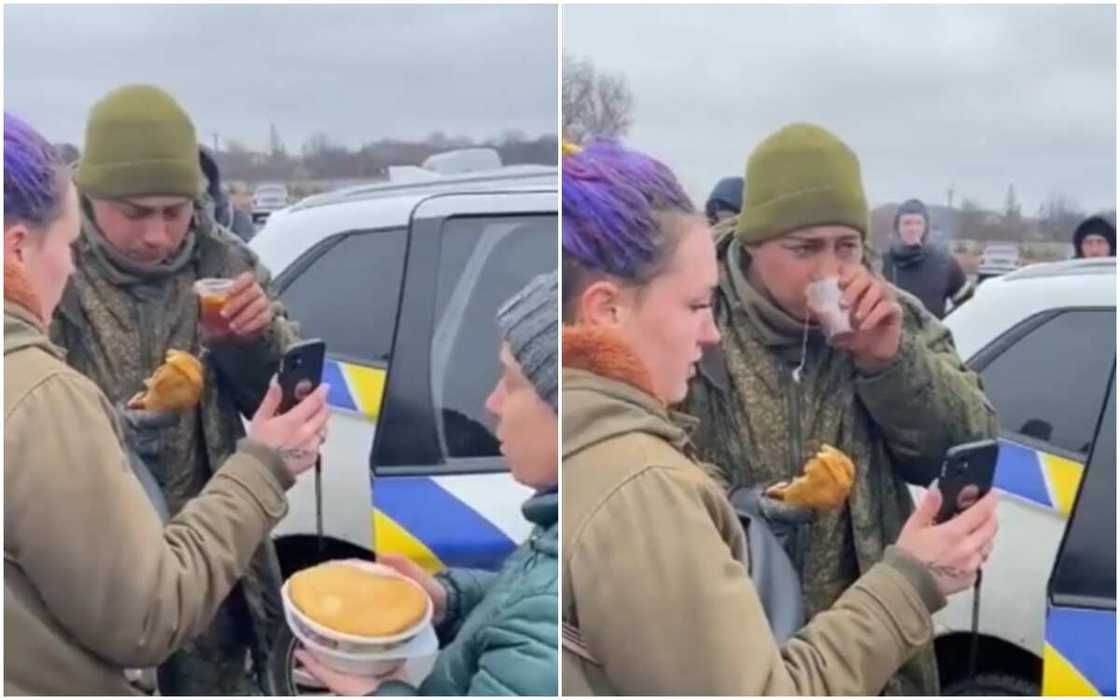 Russian soldier surrenders in Ukraine breaks down in tears