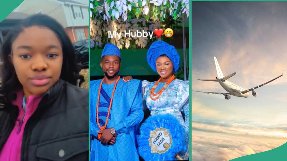 Lady praises her husband for taking her abroad. Lady praises her husband for taking her abroad.