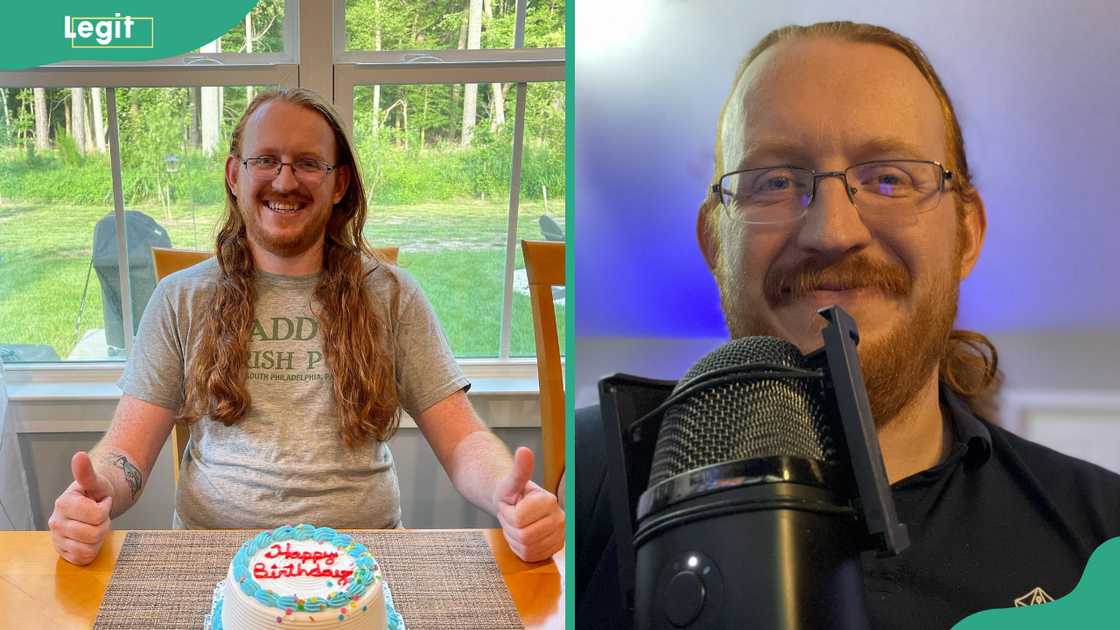 Gunner Vincent Calaway celebrating ohis birthday (L) and posing infornt of a microphone (R)