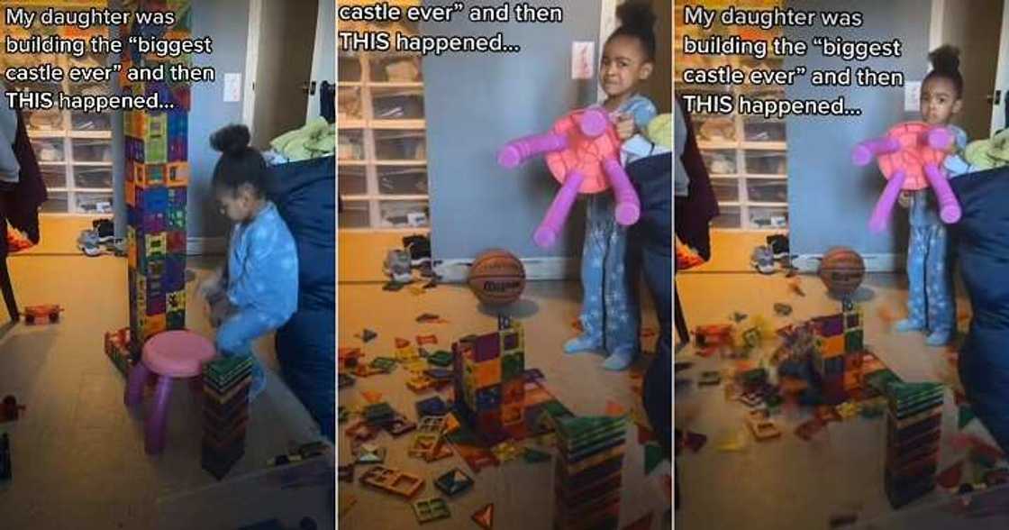 Little girl tears up as toy castle collapses Little girl tears up as toy castle collapses