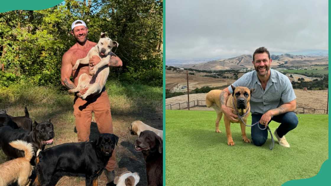 Lee Asher holding the dogs at his farm Lee Asher holding the dogs at his farm