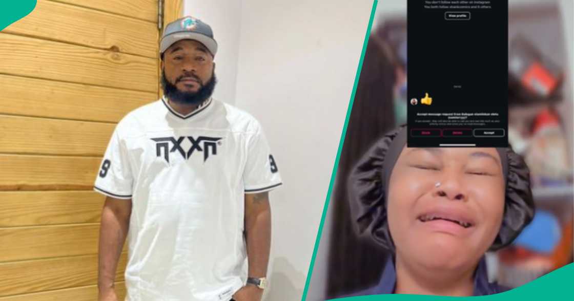 Lady in tears as Sam Larry slides in her DM. Lady in tears as Sam Larry slides in her DM.