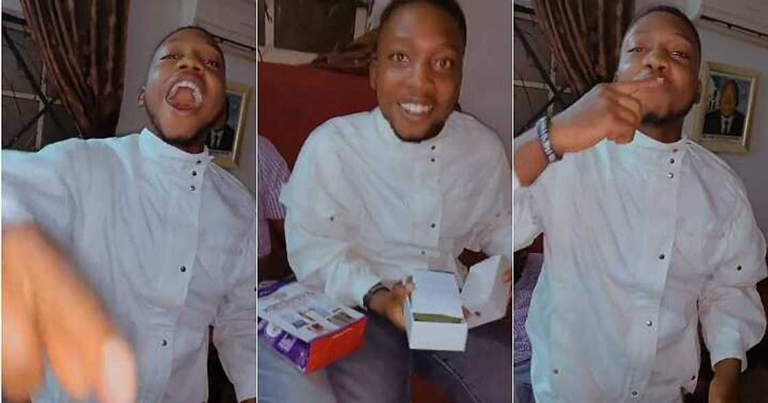 Man receives iPhone as gift Man receives iPhone as gift