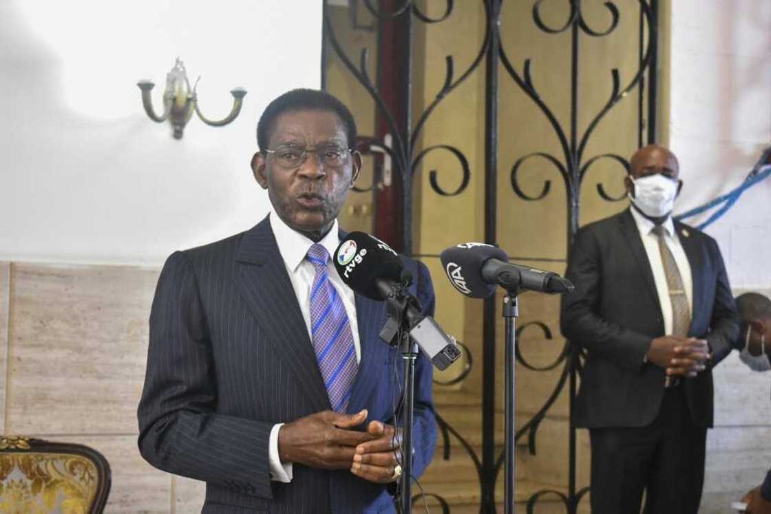 Equatorial Guinea's President Teodoro Obiang Nguema Mbasogo speaks after casting his ballot in the November 20 elections that he won but which were marred by charges of systematic irregularities Equatorial Guinea's President Teodoro Obiang Nguema Mbasogo speaks after casting his ballot in the November 20 elections that he won but which were marred by charges of systematic irregularities