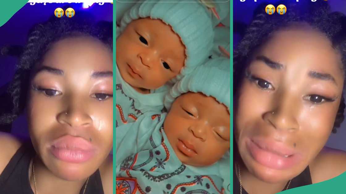 Lady who welcomed twins cries.