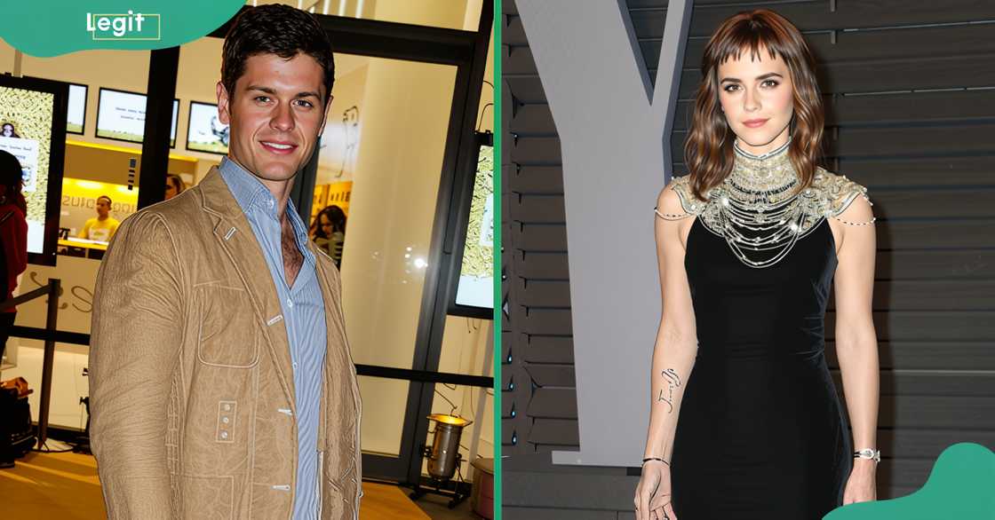 Angus Willoughby (L) poses during the 2010 launch of the iPhone 4. Emma Watson (R) poses on the red carpet of the 2018 Vanity Fair Oscar Party. Angus Willoughby (L) poses during the 2010 launch of the iPhone 4. Emma Watson (R) poses on the red carpet of the 2018 Vanity Fair Oscar Party.