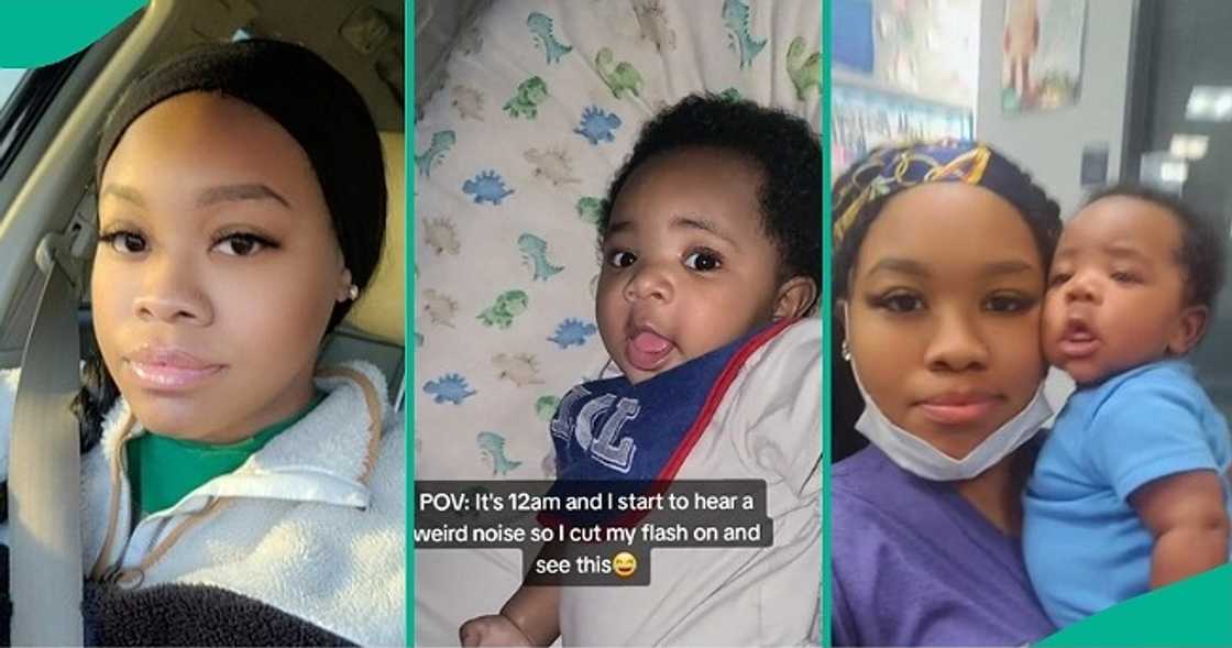 Mum, who heard a weird noise at midnight, sees baby engaging in a funny act. Mum, who heard a weird noise at midnight, sees baby engaging in a funny act.