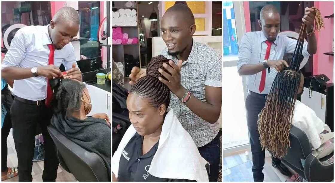 Photos of Maina, a man who makes female hair in Nairobi Kenya. Photos of Maina, a man who makes female hair in Nairobi Kenya.