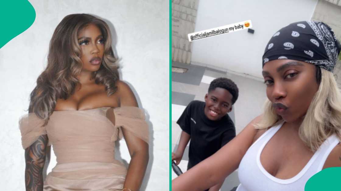 Video of Tiwa Savage riding bicycle with son.