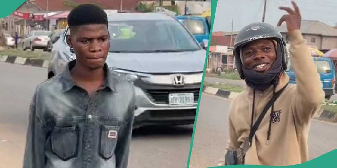 The Nigerian bike man was happy to receive the fuel gift The Nigerian bike man was happy to receive the fuel gift