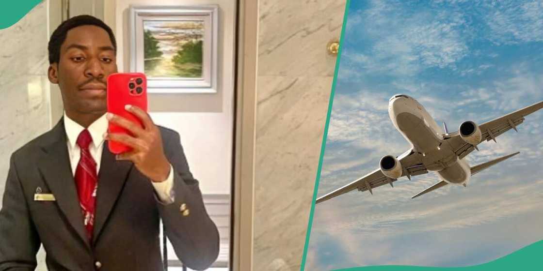 Man celebrates becoming cabin crew member Man celebrates becoming cabin crew member