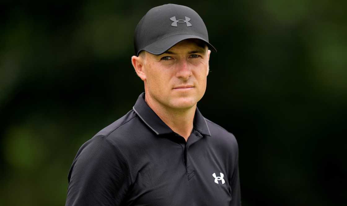 Jordan Spieth looks on at the 6th hole during practice Jordan Spieth looks on at the 6th hole during practice