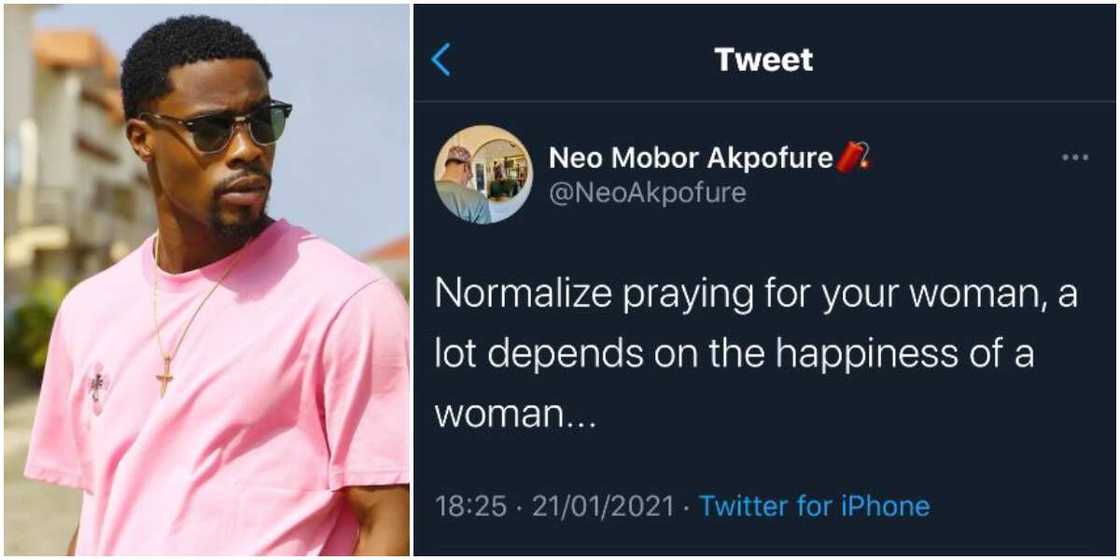Pray for your woman, a lot depends on her happiness: BBNaija star Neo says Pray for your woman, a lot depends on her happiness: BBNaija star Neo says