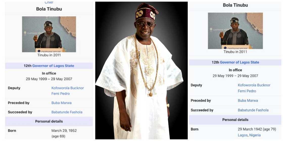 69 or 79? Nigerians React as Tinubu's Official Age go From 79 to 69 on His Wikipedia Page on His Birthday 69 or 79? Nigerians React as Tinubu's Official Age go From 79 to 69 on His Wikipedia Page on His Birthday