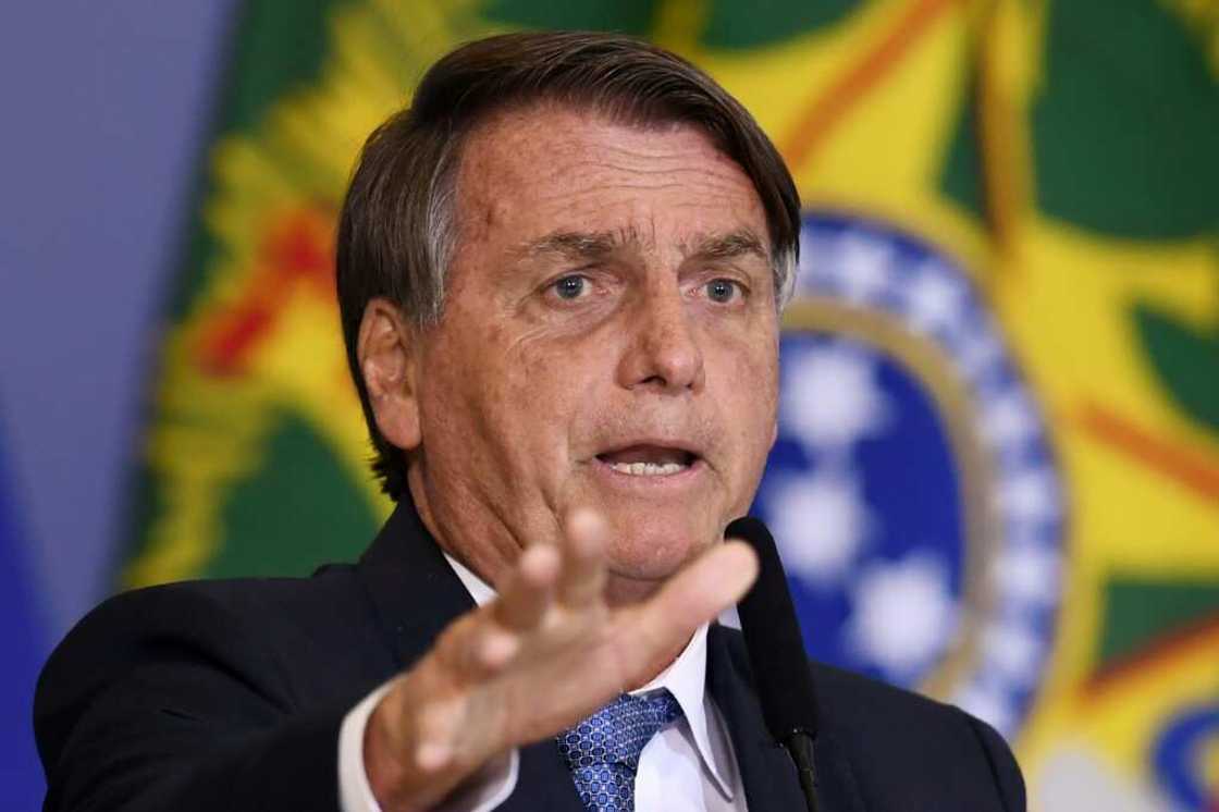 A file photo of Brazilian President Jair Bolsonaro giving a speech on June 7 2022 A file photo of Brazilian President Jair Bolsonaro giving a speech on June 7 2022
