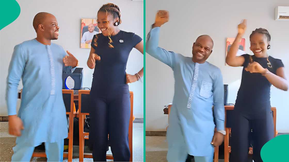 Reactions trail video of lecturer doing popular TikTok trend with female student in his office Reactions trail video of lecturer doing popular TikTok trend with female student in his office