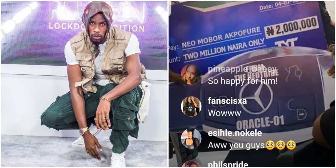BBNaija: Neo gets cash and car gift from fans. BBNaija: Neo gets cash and car gift from fans.