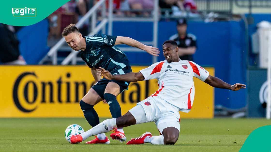 Osaze Urhoghide, Danny Musovski, FC Dallas, Seattle Sounders, Toyota Field, Frisco, Texas, USA, MLS. Osaze Urhoghide, Danny Musovski, FC Dallas, Seattle Sounders, Toyota Field, Frisco, Texas, USA, MLS.