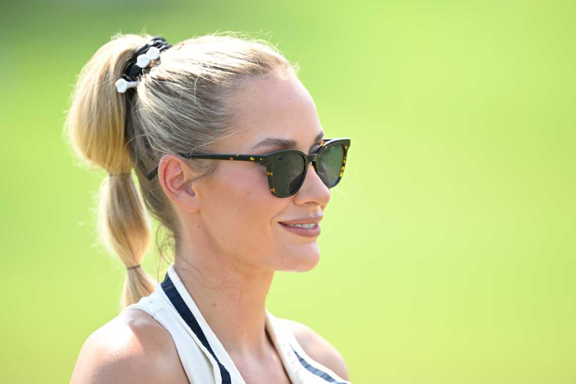 Paige Spiranac warms up on the driving range prior to Tour Championship