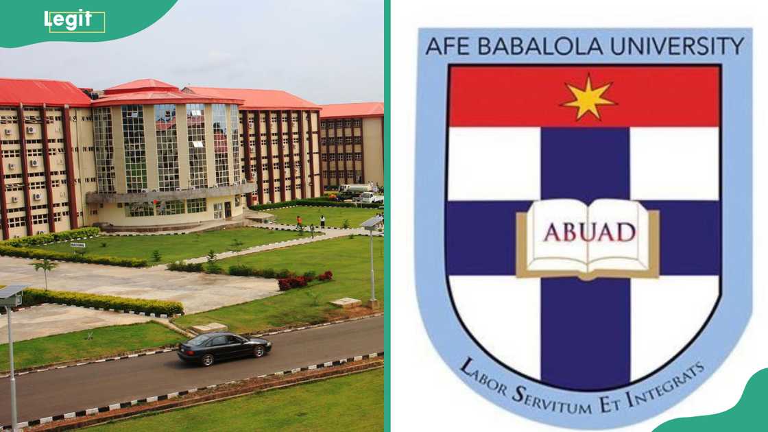 Afe Babalola University learning facility (L). The ABUAD logo (R) Afe Babalola University learning facility (L). The ABUAD logo (R)