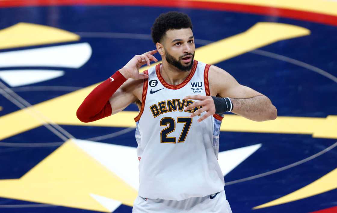Jamal Murray at Ball Arena on 12 June 2023 in Denver, Colorado. Jamal Murray at Ball Arena on 12 June 2023 in Denver, Colorado.