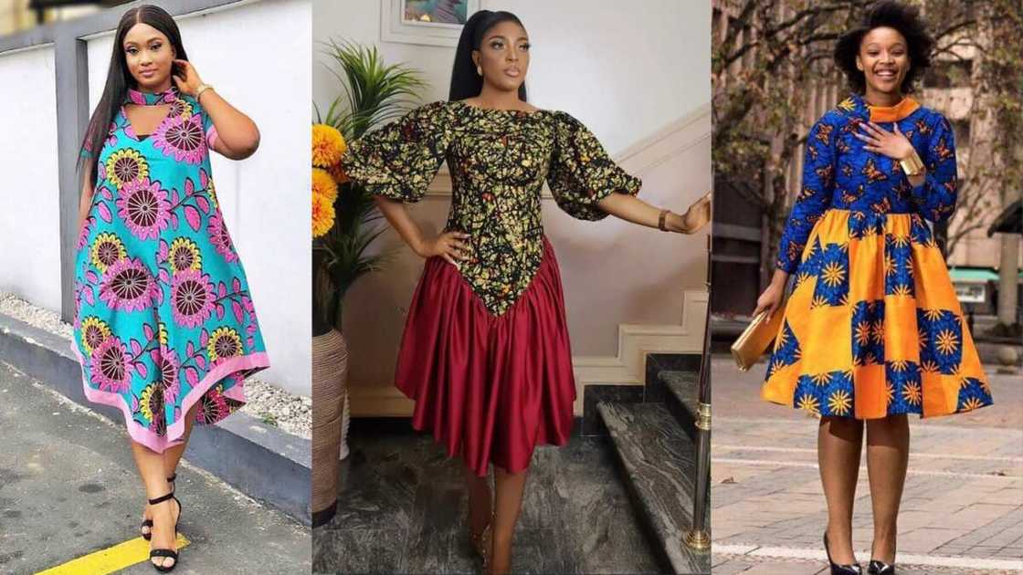 Knee-length Ankara flare gowns Knee-length Ankara flare gowns
