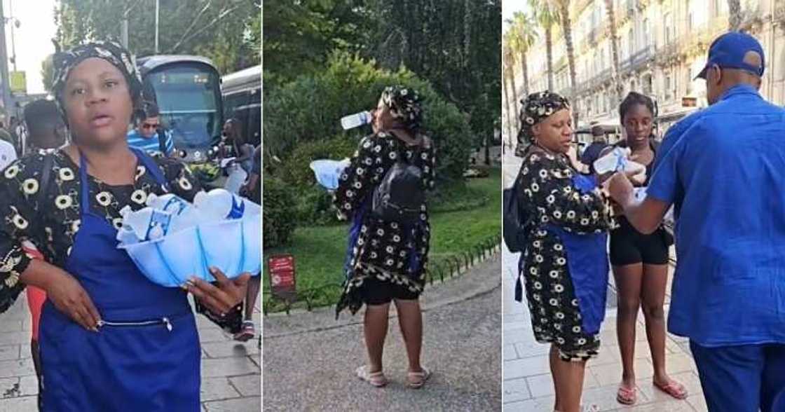 Nigerian woman hawks water in Europe Nigerian woman hawks water in Europe