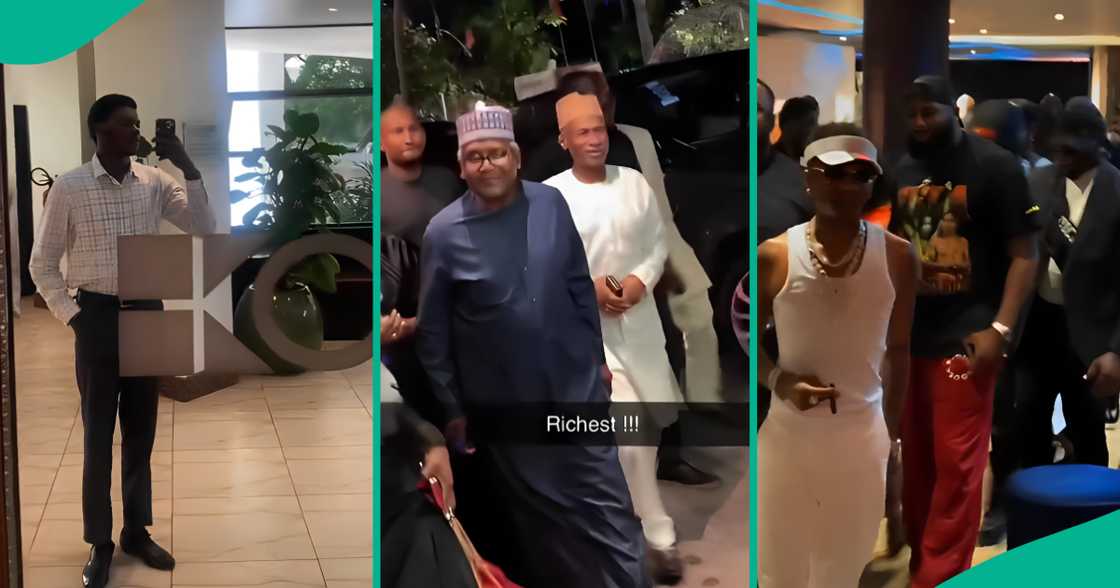 Man who works at Eko Hotel and Suites causes stir with rare clip of Dangote, Wizkid, Burna Boy and Davido