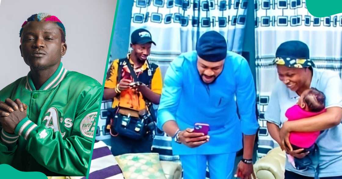 After receiving a hug from Portable's wife, Odunlade Adekola made fans roll in laughter with his question to her. After receiving a hug from Portable's wife, Odunlade Adekola made fans roll in laughter with his question to her.