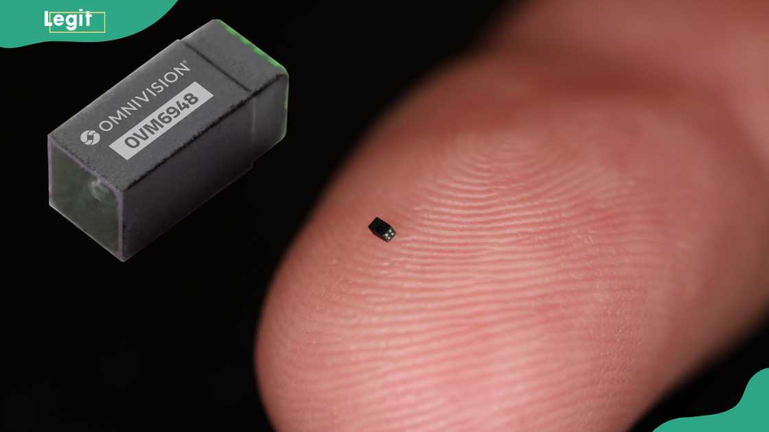 The smallest camera resting on a person's finger