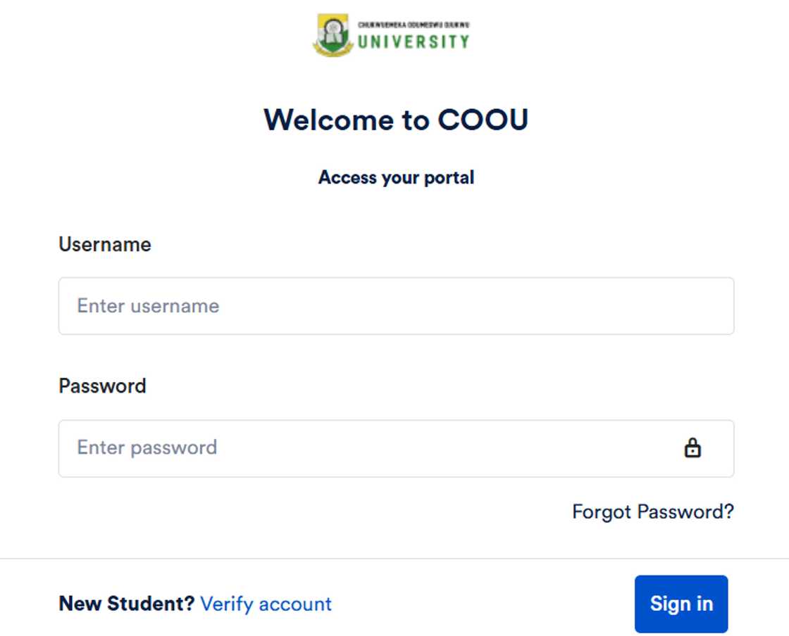 COOU portal login page