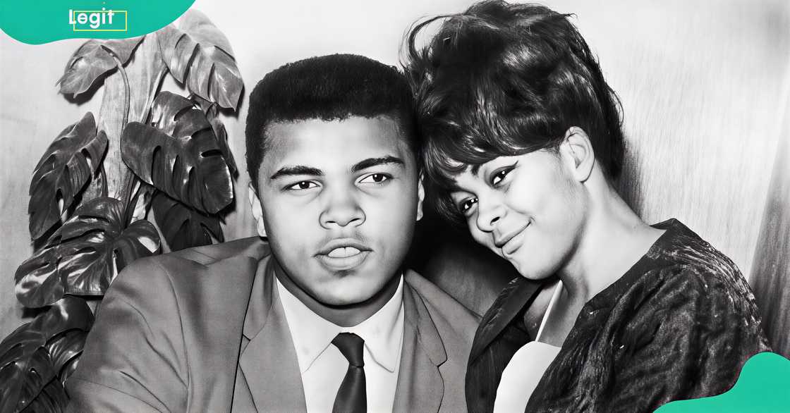 Muhammad Ali and his then-wife, Sonji Roi, pose for a photo at Logan Airport Muhammad Ali and his then-wife, Sonji Roi, pose for a photo at Logan Airport