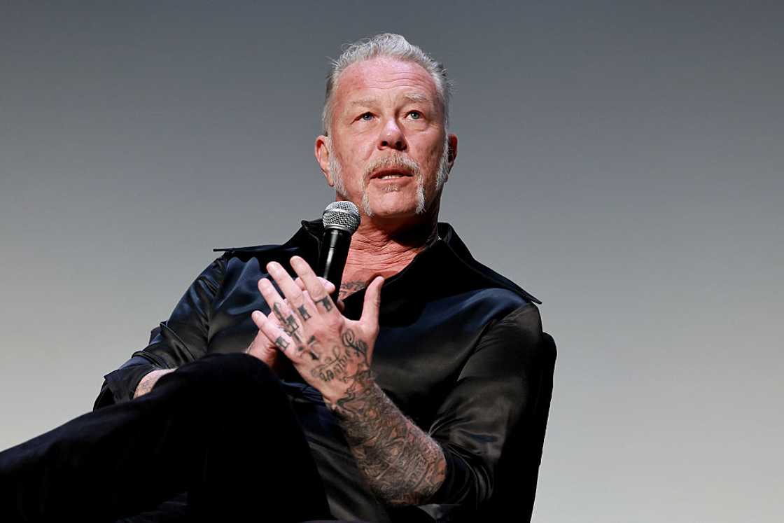 James Hetfield speaks during a film premiere James Hetfield speaks during a film premiere