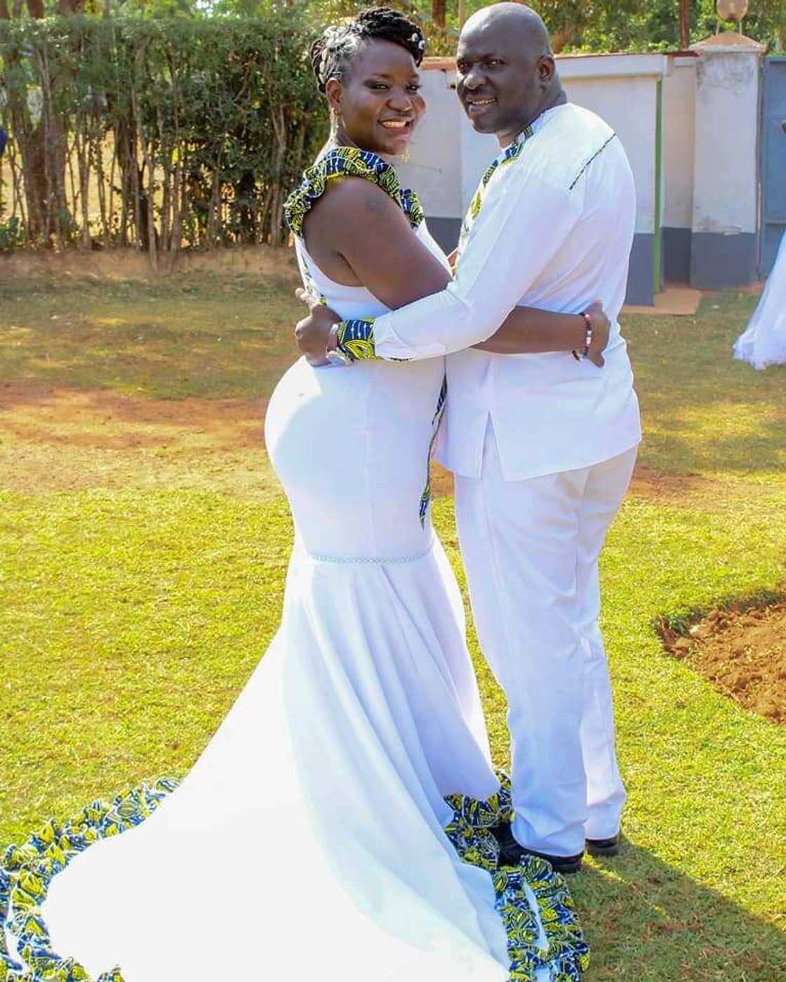 Kenyan woman shows off beautiful wedding dress her talented mum sewed for her