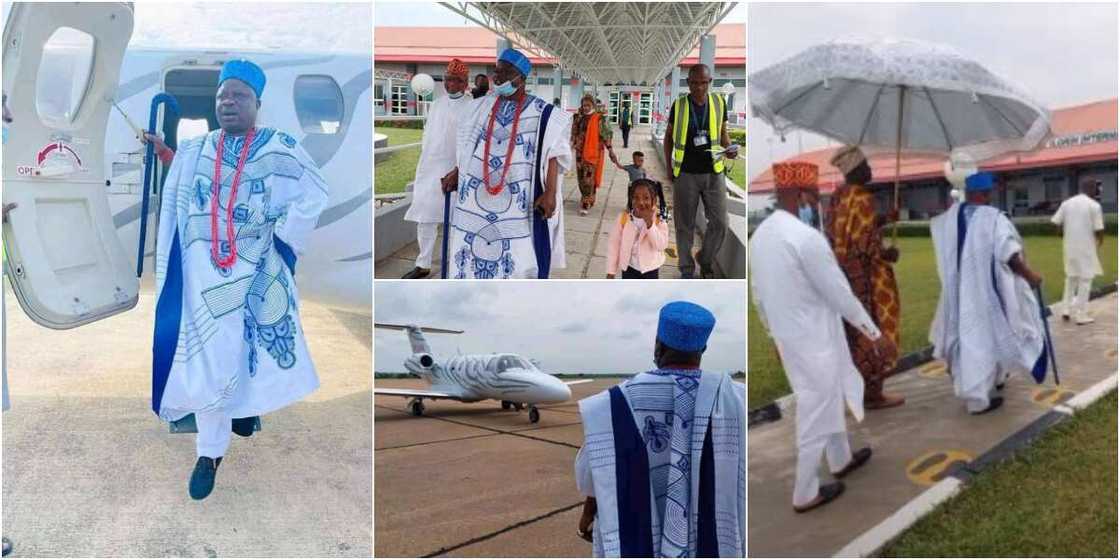 Nigerians react as top Yoruba monarch alight from private jet in lovely fashion, photos go viral Nigerians react as top Yoruba monarch alight from private jet in lovely fashion, photos go viral