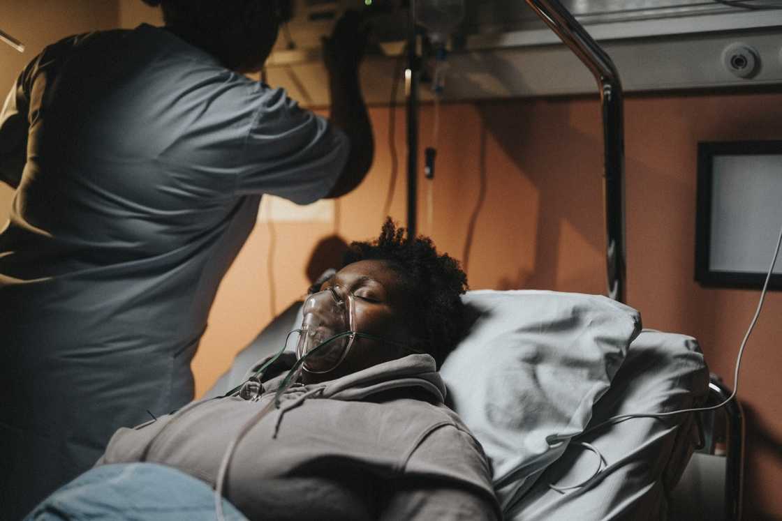 A woman in hospital