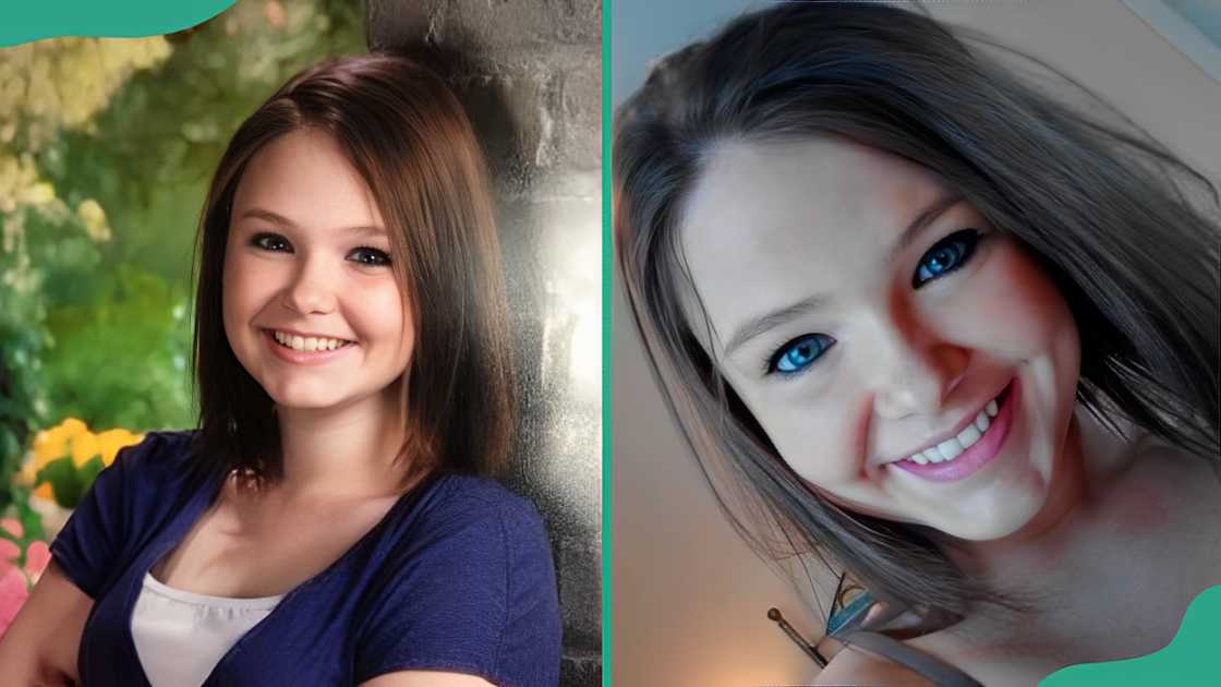Skylar Neese amidst greenery and floral backdrop (L). Skylar Neese with a smiling face (R) Skylar Neese amidst greenery and floral backdrop (L). Skylar Neese with a smiling face (R)