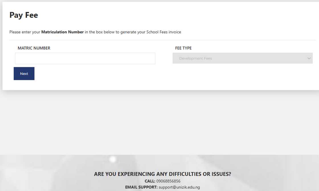 UNIZIK student payment portal page UNIZIK student payment portal page