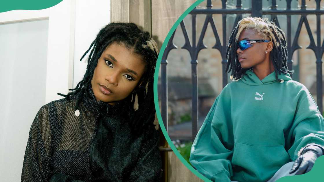 Singer Salle is seen in a black top and a green hoodie Singer Salle is seen in a black top and a green hoodie