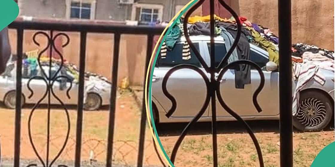 Nigerian man wakes up to see neighbour's children spreading clothes on his car Nigerian man wakes up to see neighbour's children spreading clothes on his car