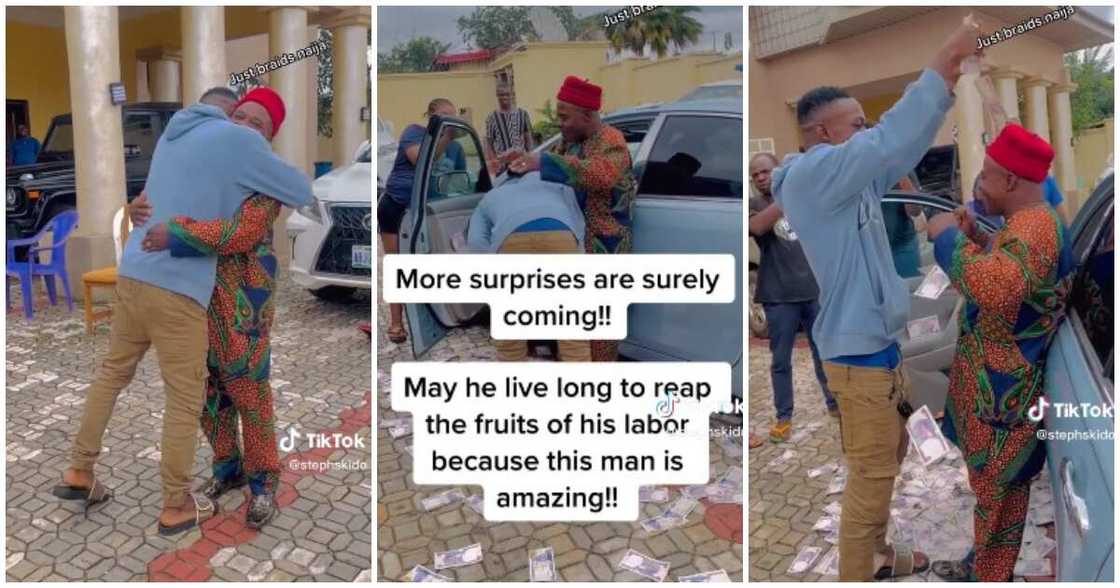 Nigerian man buys dad a car, abroad returnee, rains cash, Nigerians abroad stories Nigerian man buys dad a car, abroad returnee, rains cash, Nigerians abroad stories