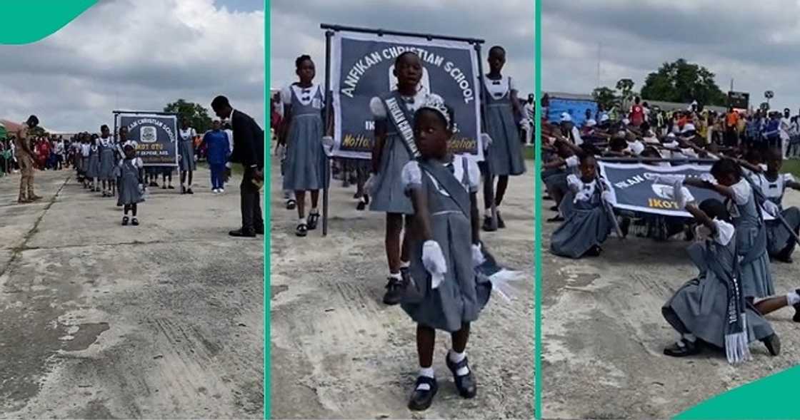 Little girl marches like a soldier on Children's Day. Little girl marches like a soldier on Children's Day.