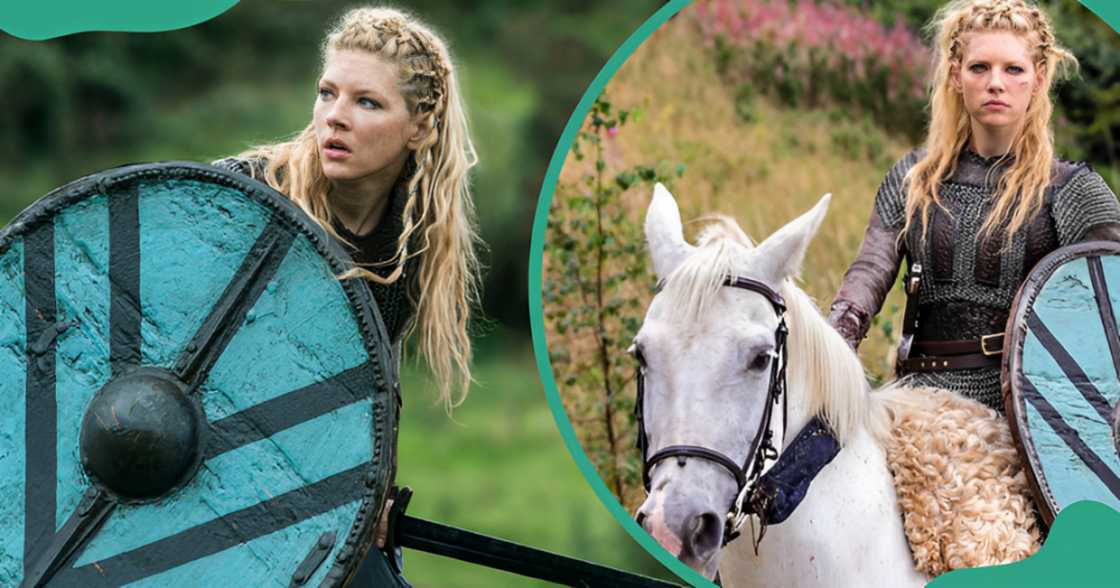 Katheryn Winnick, who plays Lagertha on the Vikings pictured on set.