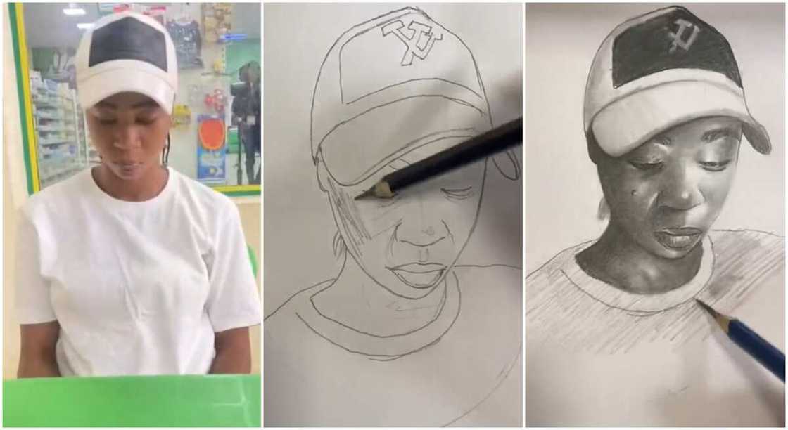 Photos of a lady drawn by a street artist. Photos of a lady drawn by a street artist.