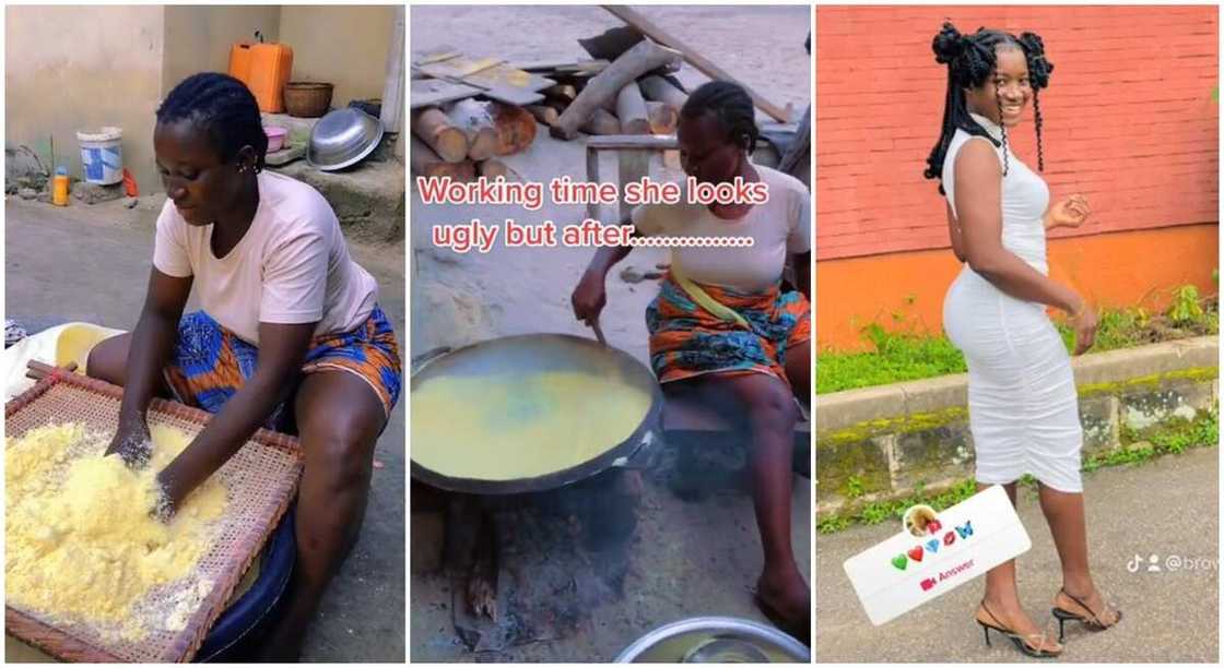 Photos of pretty Nigerian girl frying garri for her mother. Photos of pretty Nigerian girl frying garri for her mother.
